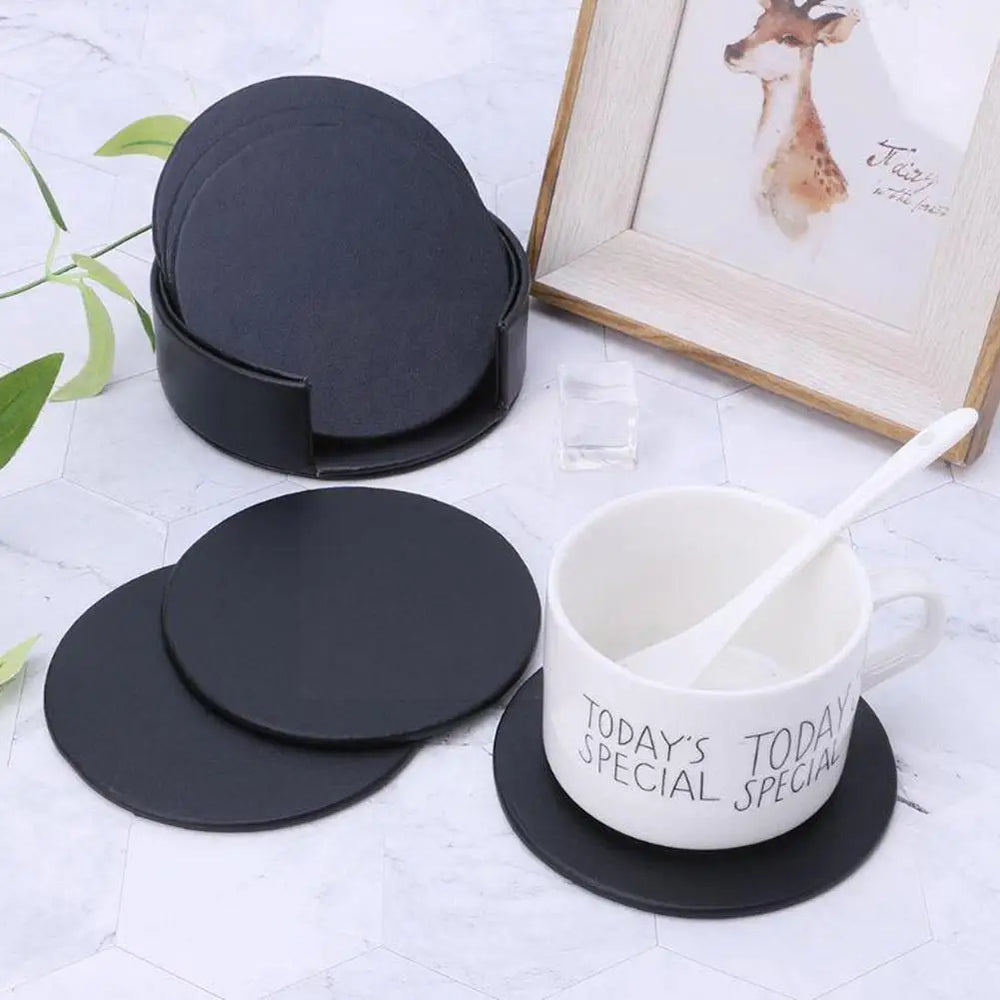 Elegant Marble Coasters Set - 6-Piece Leather Mats