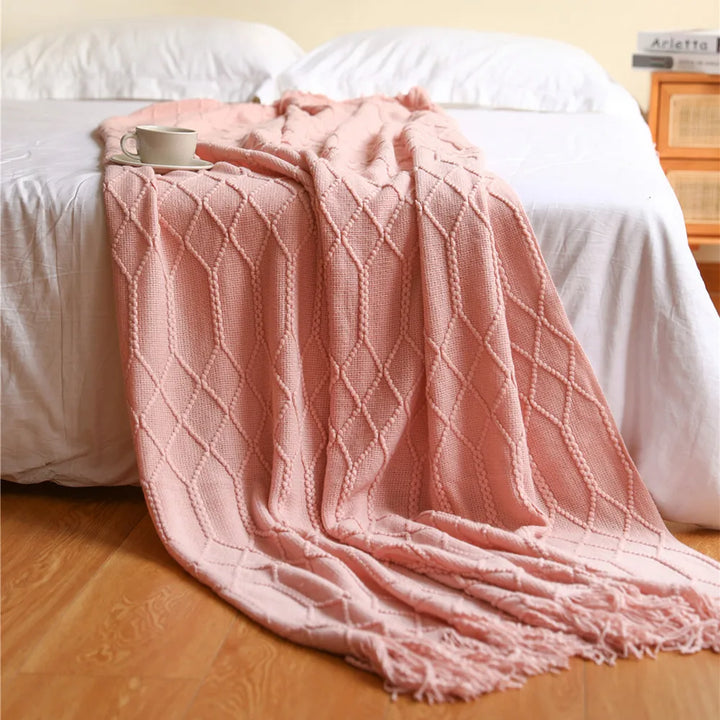 Inya Solid Waffle Knit Throw - Nordic Sofa Bed Blanket