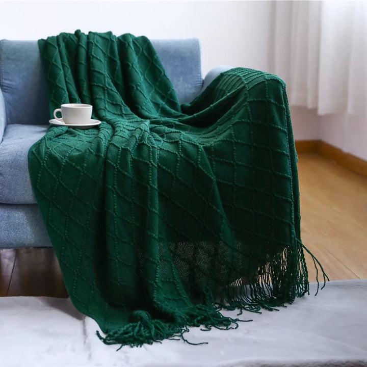 Nordic Knitted Waffle Blanket - Solid Color Sofa Bed Throw