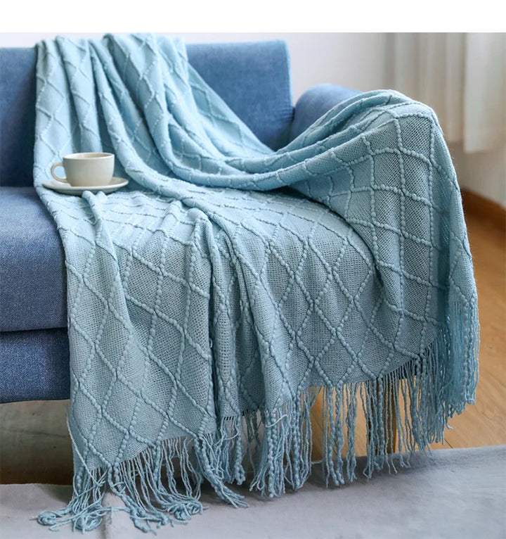 Nordic Knitted Waffle Blanket - Solid Color Sofa Bed Throw