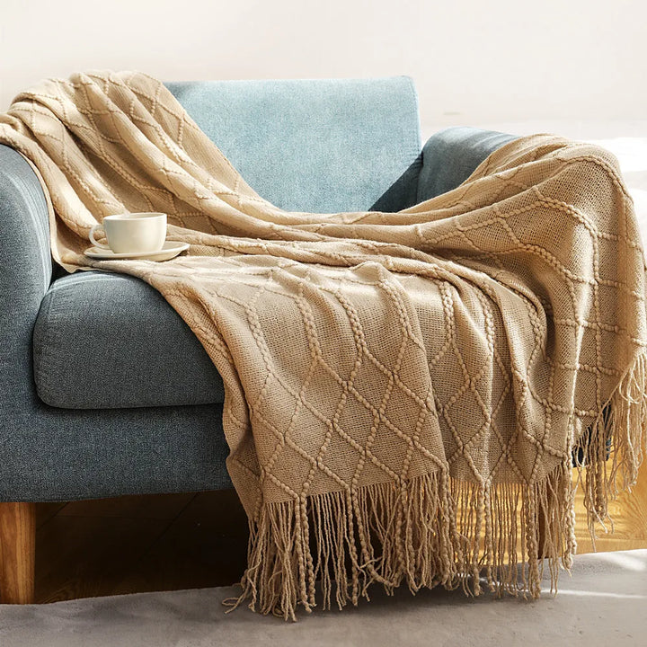 Inya Solid Waffle Knit Throw - Nordic Sofa Bed Blanket