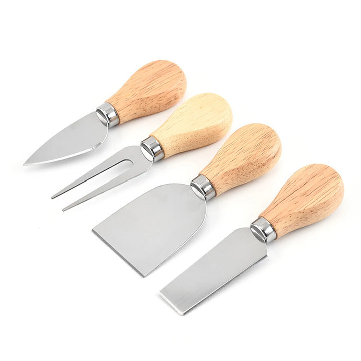 4-Piece Oak & Bamboo Wood Handle Cheese Knife Set