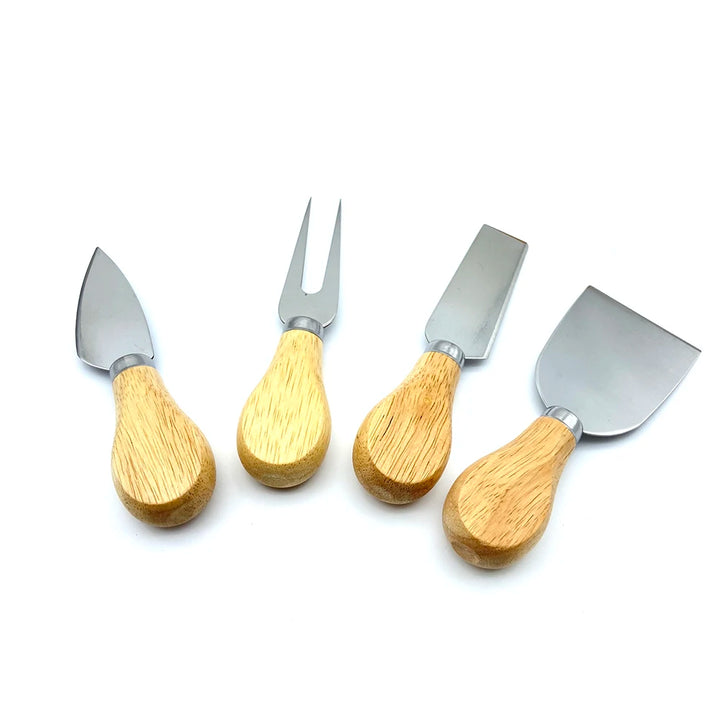 4-Piece Oak & Bamboo Wood Handle Cheese Knife Set