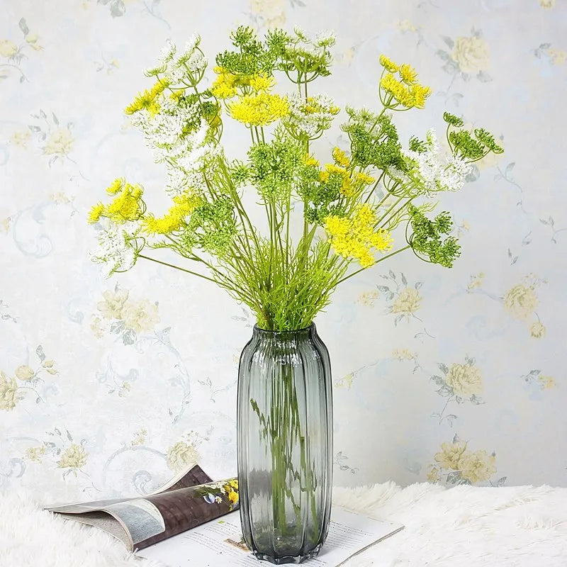 Artificial Lace Flower Branch with Green Leaves