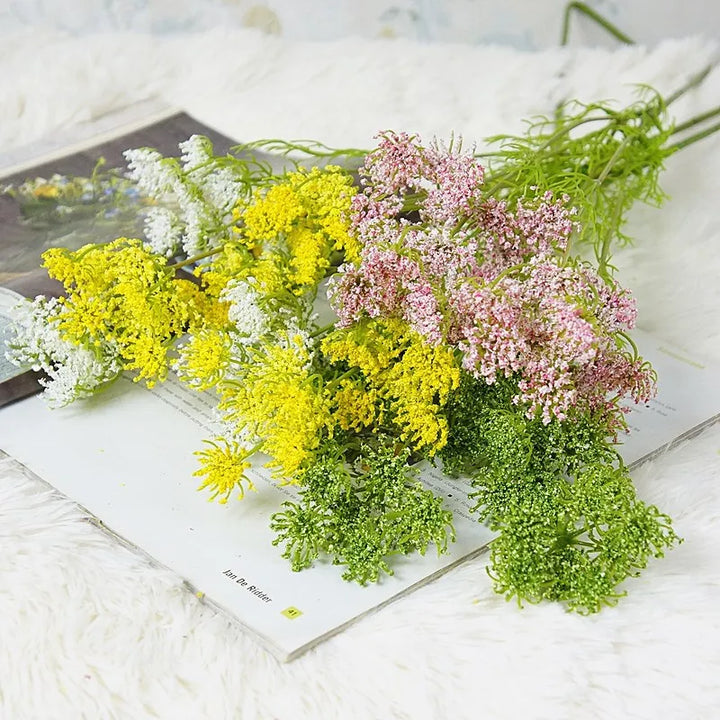 Artificial Lace Flower Branch with Green Leaves