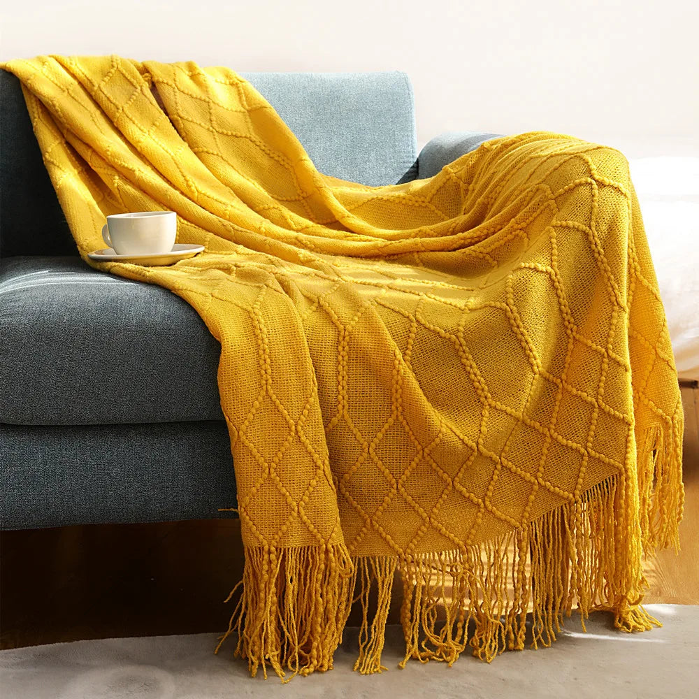 Inya Solid Waffle Knit Throw - Nordic Sofa Bed Blanket