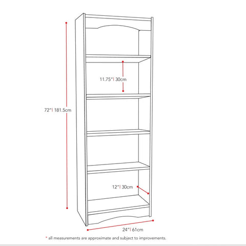 White 72-inch High Bookcase with Soft Arches and 5 Shelves