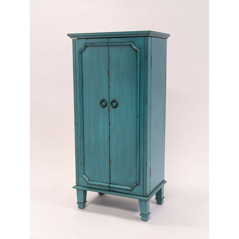 Vintage Turquoise Hand Painted Jewelry Armoire with Antique Drawer Pulls