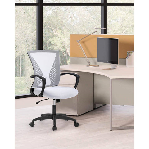 White Modern Mid-Back Office Desk Chair Ergonomic Mesh with Armrest on Wheels