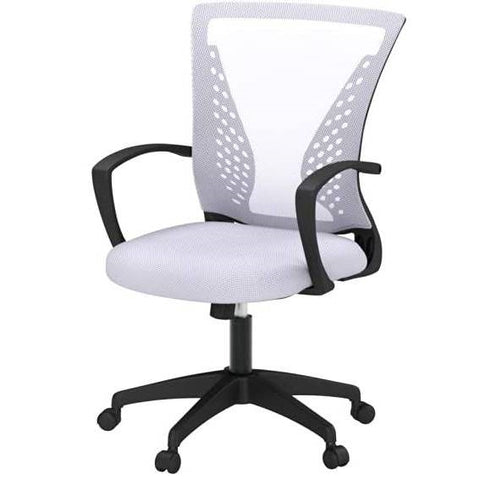 White Modern Mid-Back Office Desk Chair Ergonomic Mesh with Armrest on Wheels