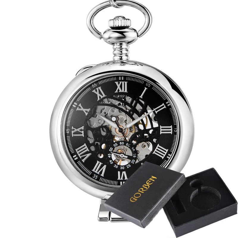 Stainless Steel Pocket Watch for Men, Silver Hand-Wind Watch