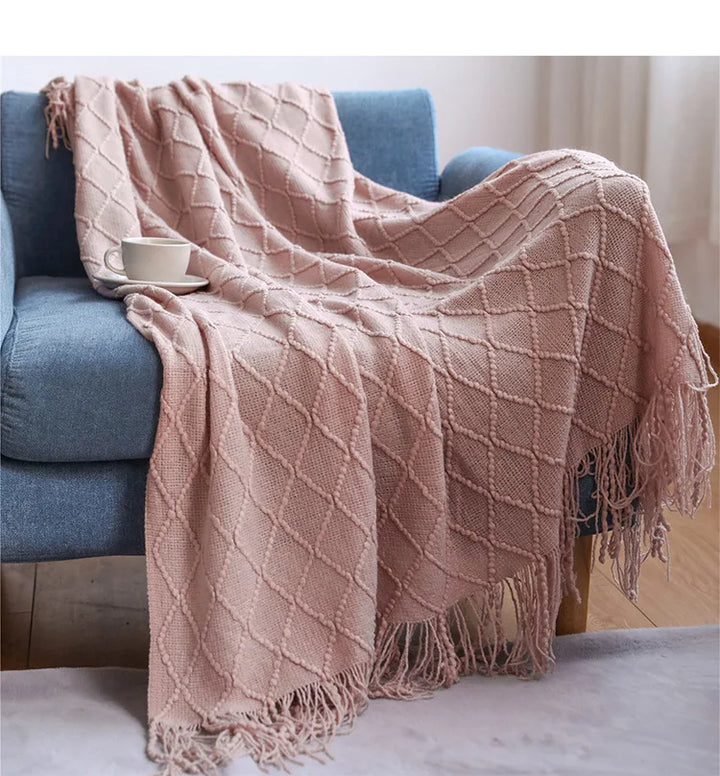 Nordic Knitted Waffle Blanket - Solid Color Sofa Bed Throw