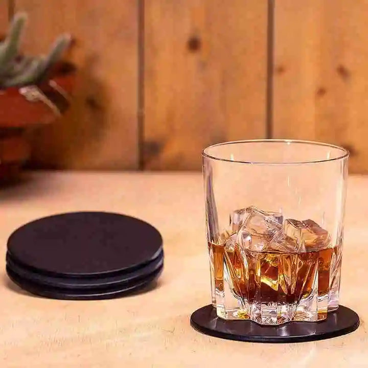 Elegant Marble Coasters Set - 6-Piece Leather Mats