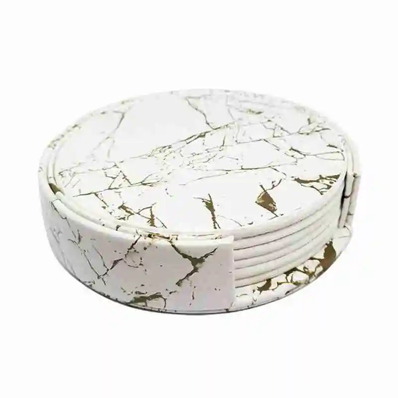 Elegant Marble Coasters Set - 6-Piece Leather Mats