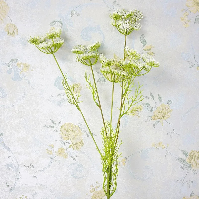 Artificial Lace Flower Branch with Green Leaves