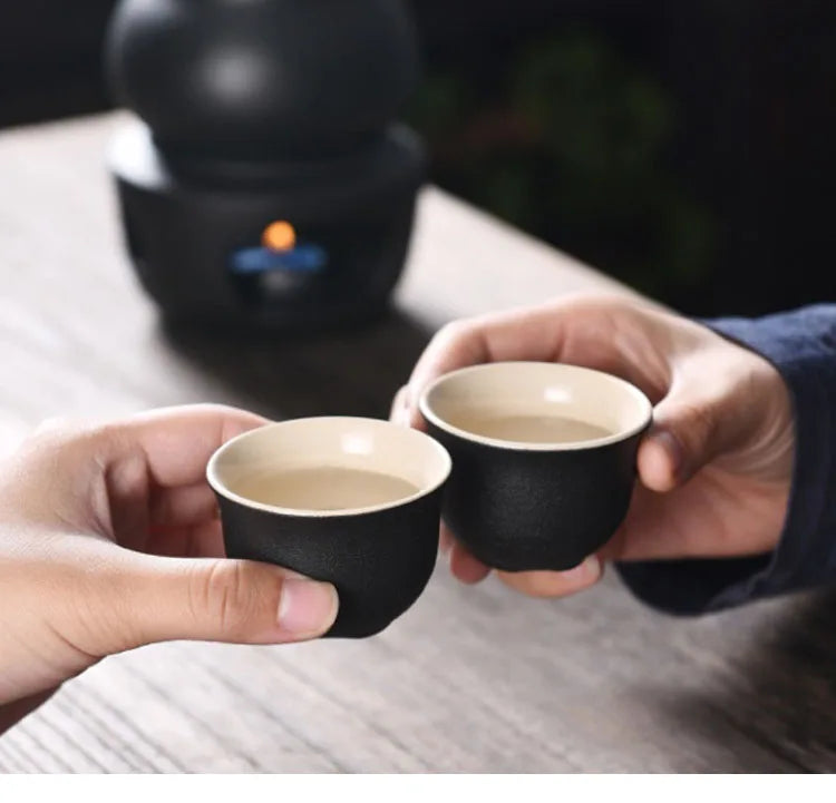 Sake Set with Warmer: 1 Sake Bottle, 4 Cups, Heating Stove