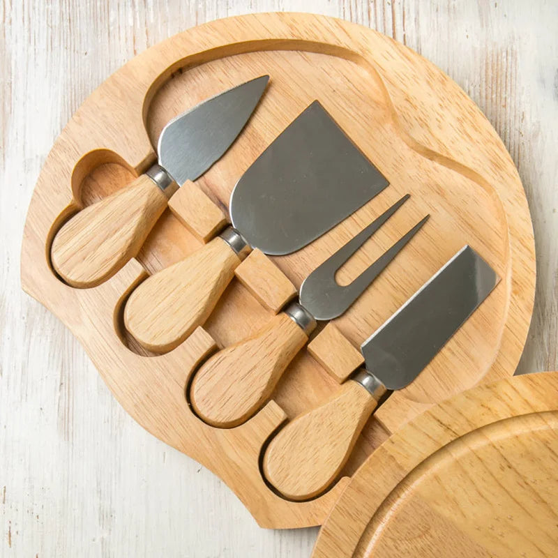 4-Piece Oak & Bamboo Wood Handle Cheese Knife Set