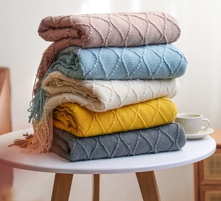 Inya Solid Waffle Knit Throw - Nordic Sofa Bed Blanket