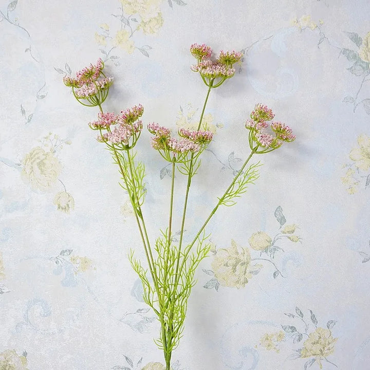 Artificial Lace Flower Branch with Green Leaves