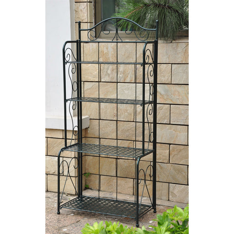 Indoor / Outdoor Folding Iron 4-Shelf Bakers Rack in Bronze with Lattice Shelves