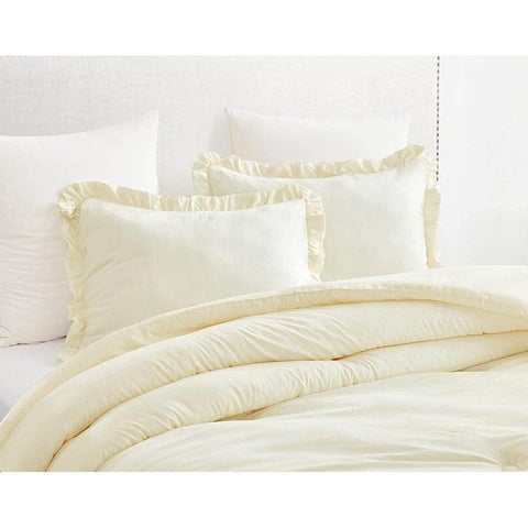 Full Size Ivory Microfiber 3-Piece Comforter Set with Ruffled Edge Trim