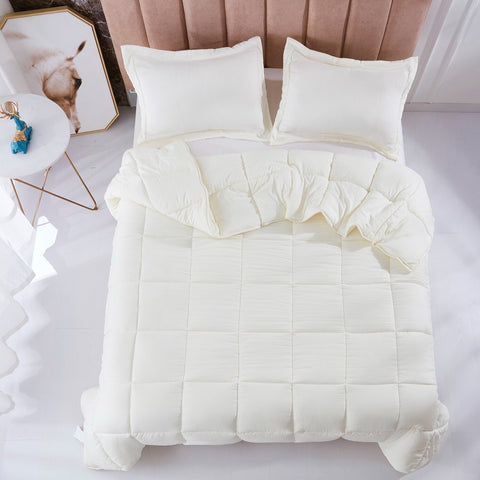 Queen Size Off White 3 Piece Microfiber Reversible Comforter Set