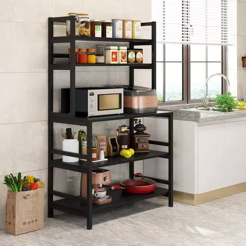 Black Metal Wood Freestanding Kitchen Shelf Bakers Rack Microwave Stand