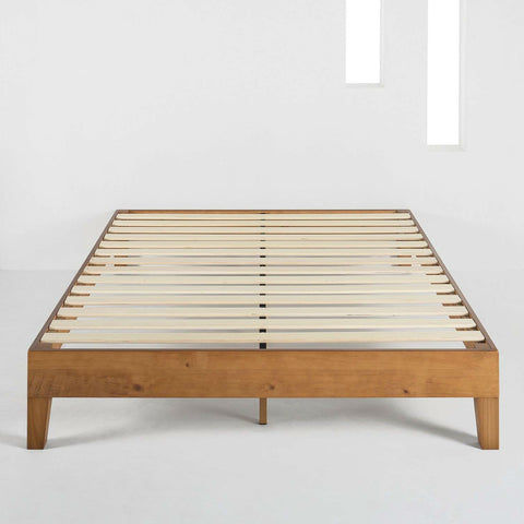 King Modern Classic Solid Wood Slat Platform Bed Frame in Natural Finish