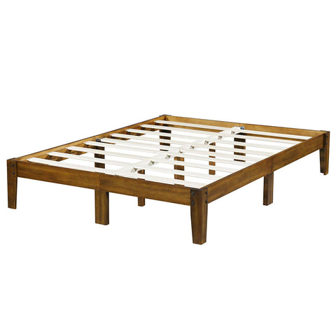 King size Solid Wood Platform Bed Frame in Brown Natural Finish