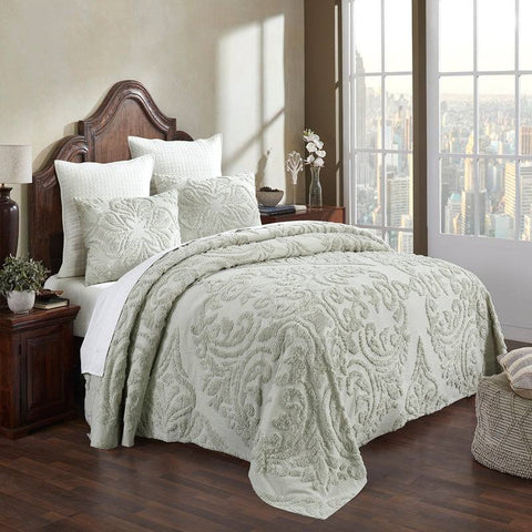 King Size 100% Cotton Chenille 3-Piece Coverlet Bedspread