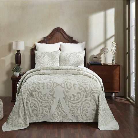 King Size 100% Cotton Chenille 3-Piece Coverlet Bedspread