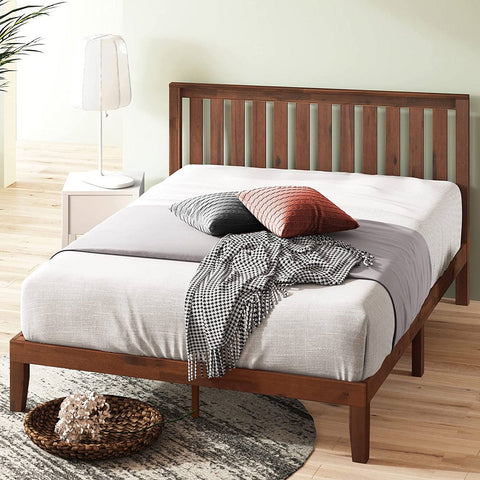 King size Solid Wood Platform Bed Frame with Headboard in Espresso Finish