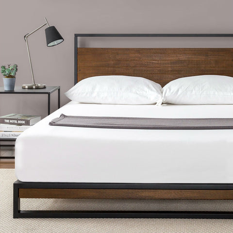 King size Metal Wood Platform Bed Frame with Headboard