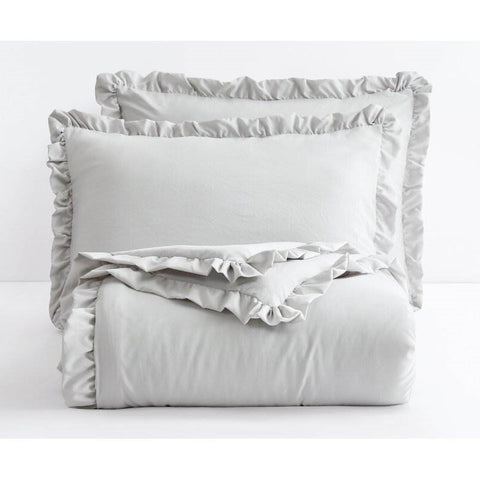 Queen Oversized Grey Ruffled Edge Microfiber Comforter Set