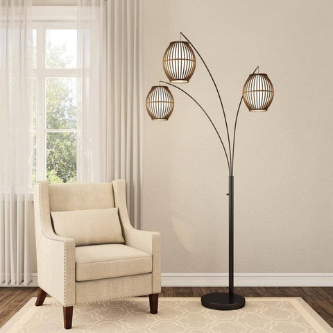 Modern Mid-Century Bohemian 82-inch Arch Floor Lamp with 3 Barrel Lights