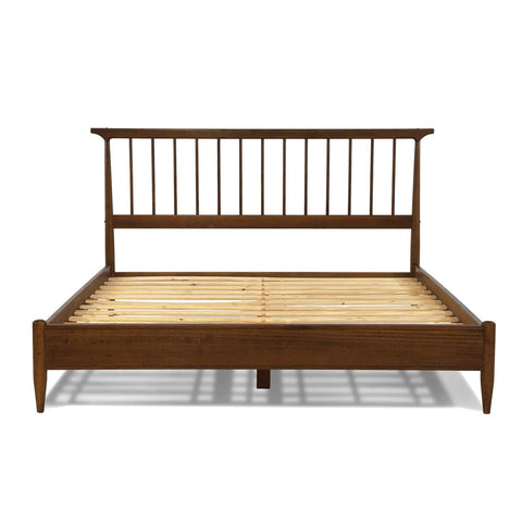 King Size Hardwood Mid Century Platform Bed Frame with Headboard in Walnut