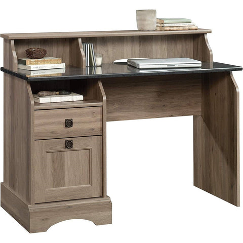 Rustic Oak Slat Top Computer Desk w/ Filing Cabinet