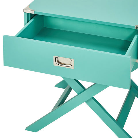 Marine Green Turquoise 1-Drawer Modern End Table Nightstand