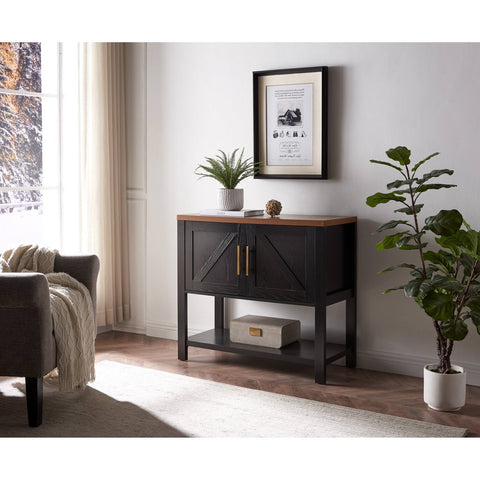 Modern 2 Drawer Wooden Storage Console Table Black/Walnut