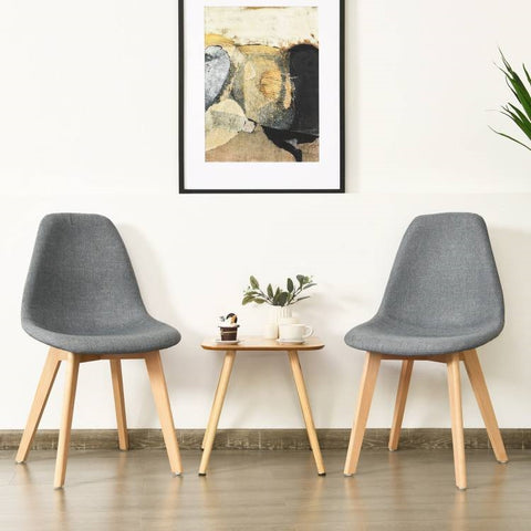 Set of 2 Mid-Century Modern Gray Dining Chair with Wood Legs