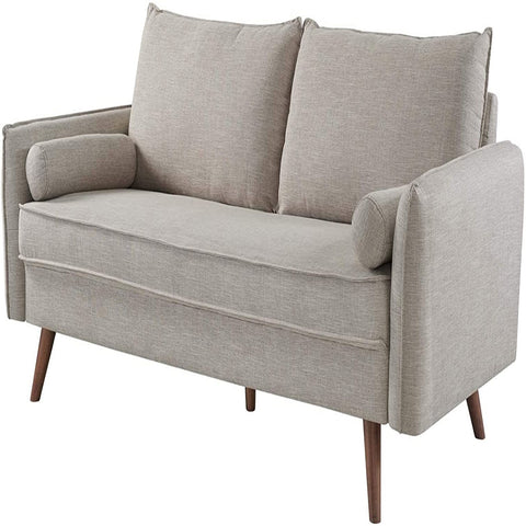 Modern Couch Beige Upholstered Sofa with with Mid-Century Style Wood Legs