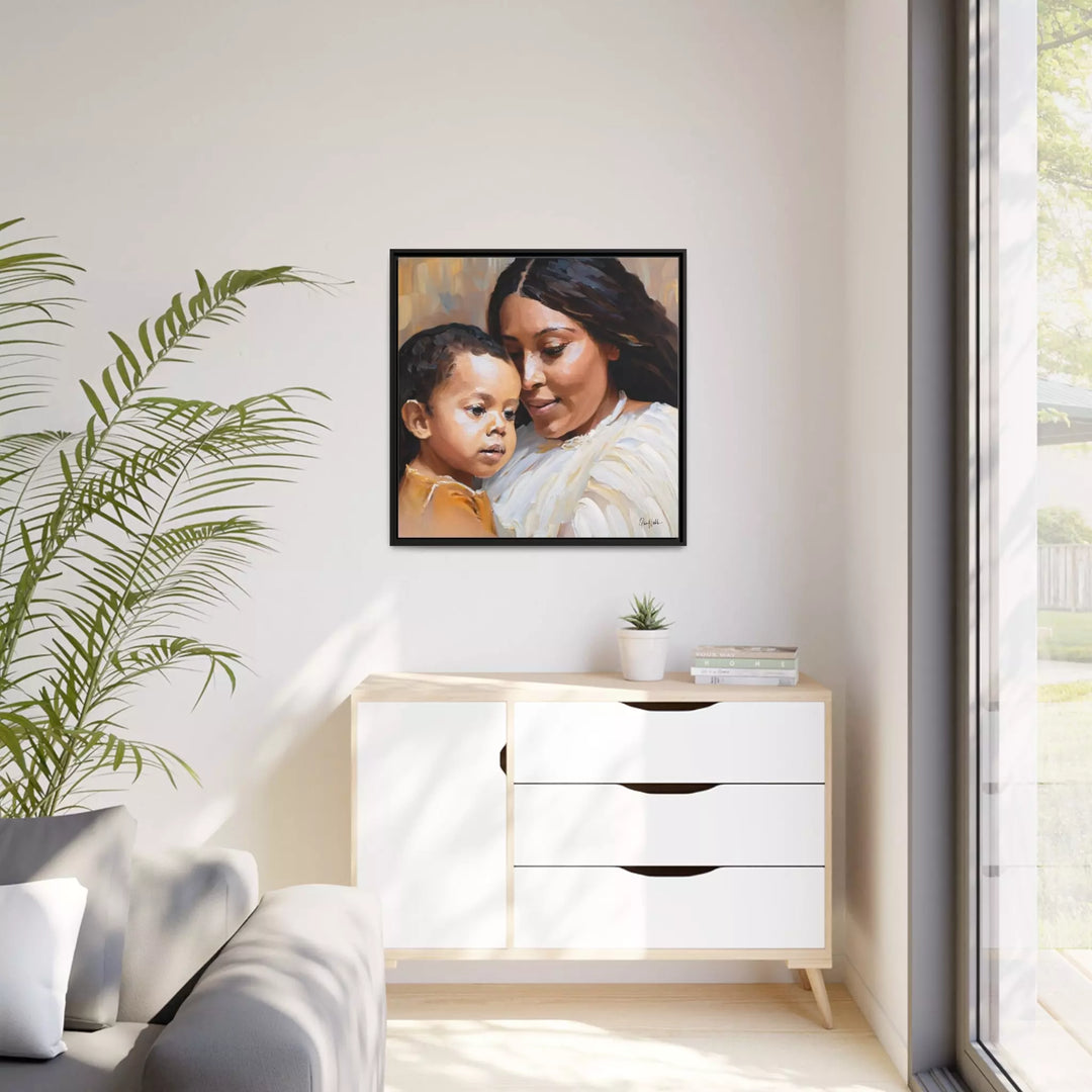 Mother and Child Portrait Canvas Wall Art with Frame by QueenNoble