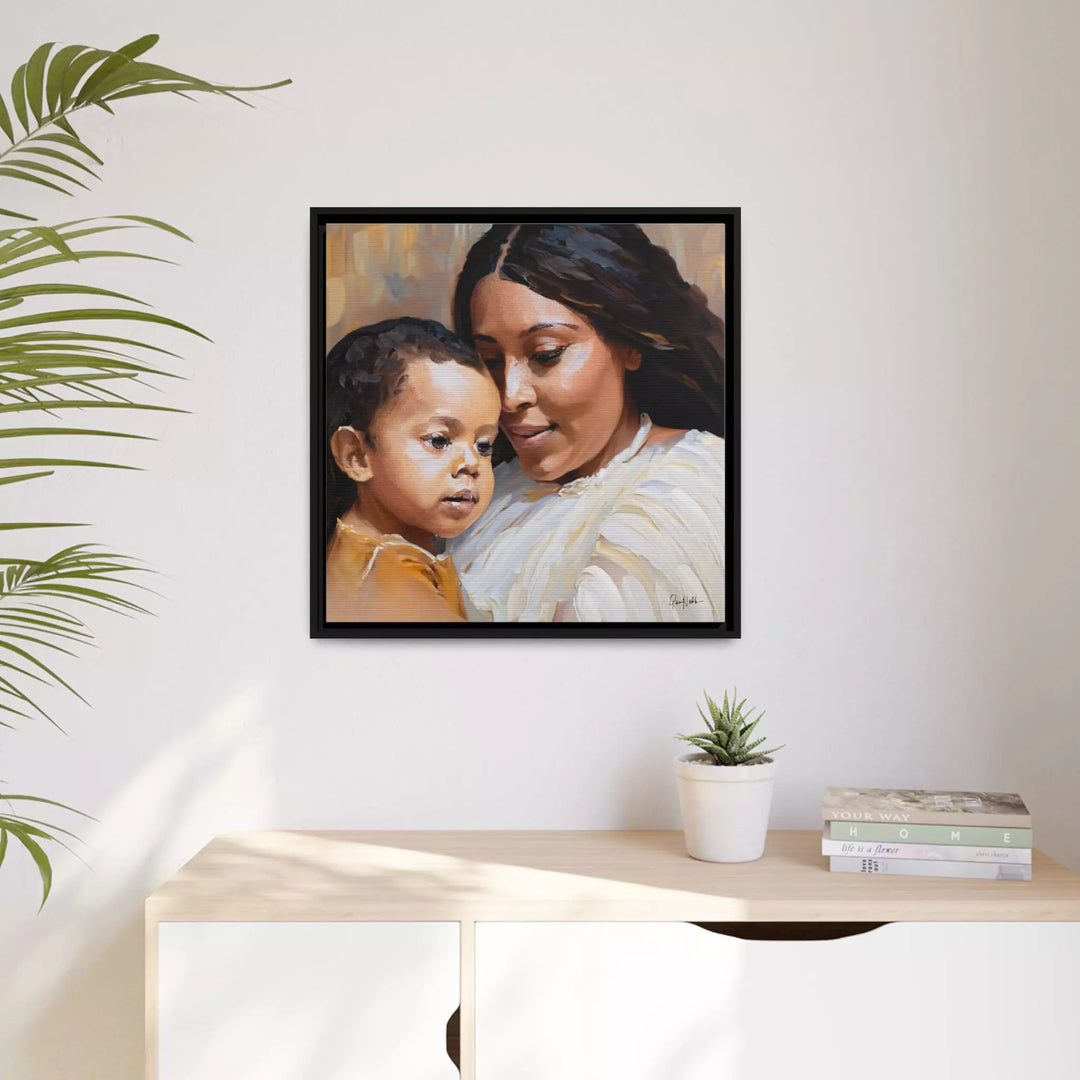 Mother and Child Portrait Canvas Wall Art with Frame by QueenNoble