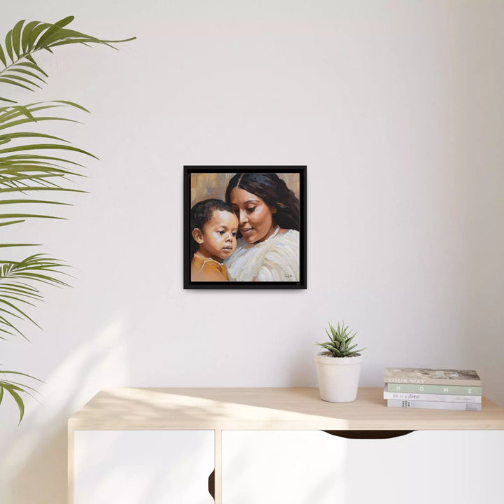 Mother and Child Portrait Canvas Wall Art with Frame by QueenNoble