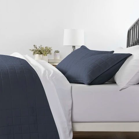 2 Piece Microfiber Farmhouse Coverlet Bedspread Set Navy, Twin/Twin XL