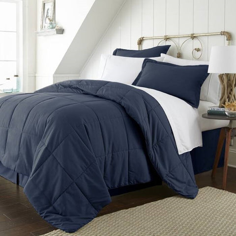 King Navy Microfiber Baffle-Box 6-Piece Reversible Bed-in-a-Bag Comforter Set