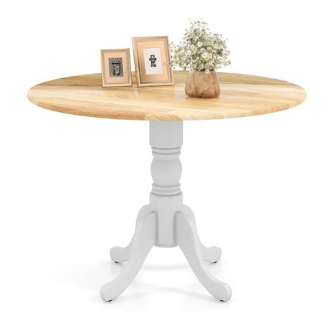 Round 40-inch Solid Wood Kitchen Dining Table with White Legs and Natural Top