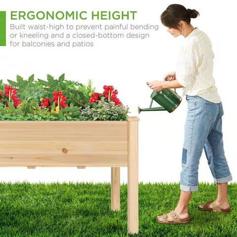 Outdoor 4-ft x 2-ft Fir Wood Raised Garden Bed Planter Box