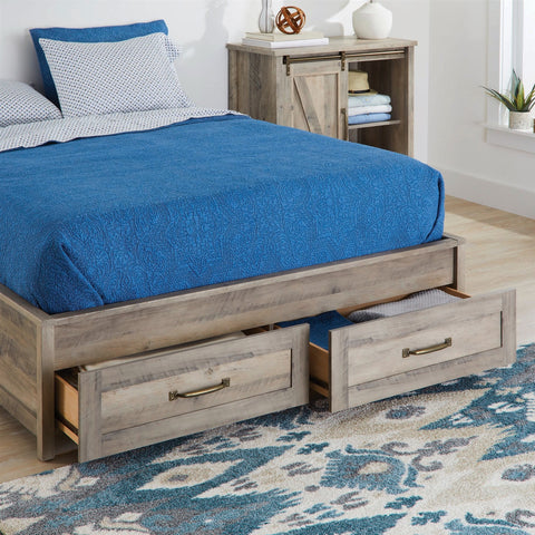 FarmHome Platform Bed Frame with Storage Drawers - Queen Size