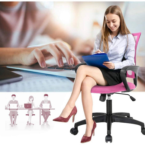 Pink Modern Mid-Back Ergonomic Mesh Office Desk Chair with Armrest on Wheels